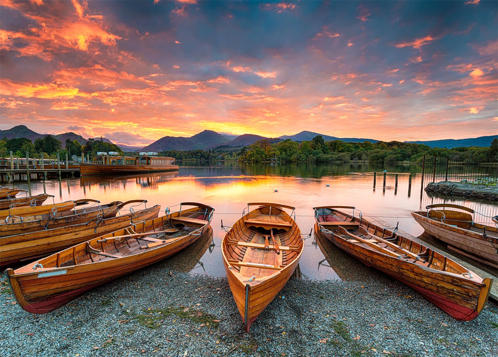 Derwent Water Jigsaw Puzzles for Adults 1000 Jigsaws Fiery Sunset over Boats 1000 Piece Jigsaw Puzzles for Adults — image 1
