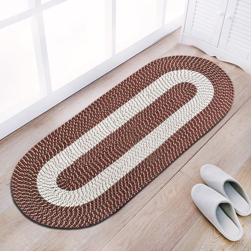 Braided Rug Runner, Traditional Rustic Reversible Oval Braided Accent Rug 24''Wx60''L, Washable Braided Indoor Outdoor Area Rug Floor Carpet for High Traffic Areas (Red Runner)