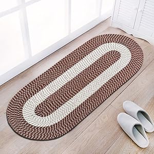 Braided Rug Runner, Traditional Rustic Reversible Oval Braided Accent Rug 24''Wx60''L, Washable Braided Indoor Outdoor Area Rug Floor Carpet for High Traffic Areas (Red Runner)