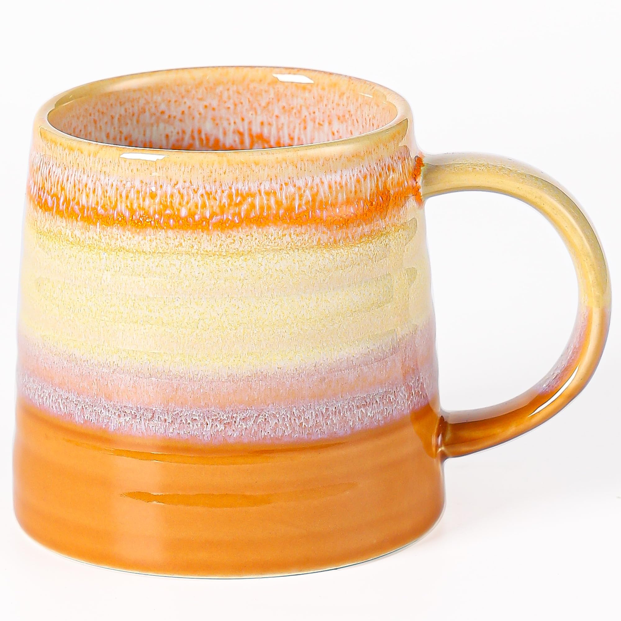 Large Ceramic Coffee Mug, Handmade Pottery Mugs, Tea Cups with Big Handle for Office and Home, 15.5 oz, Dishwasher and Microwave Safe (Orange)