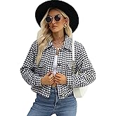 Gihuo Women's Fashion Cropped Shacket Button Down Corduroy Shacket Jackets Casual Plaid Long Sleeve Crop Jackets Tops