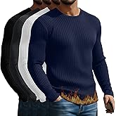 Neer 4 Pack Men's Big and Tall Thermal Long Sleeve T-Shirts, Cotton Ribbed Crew Neck Slim Fit Base Layer Sweaters Undershirts