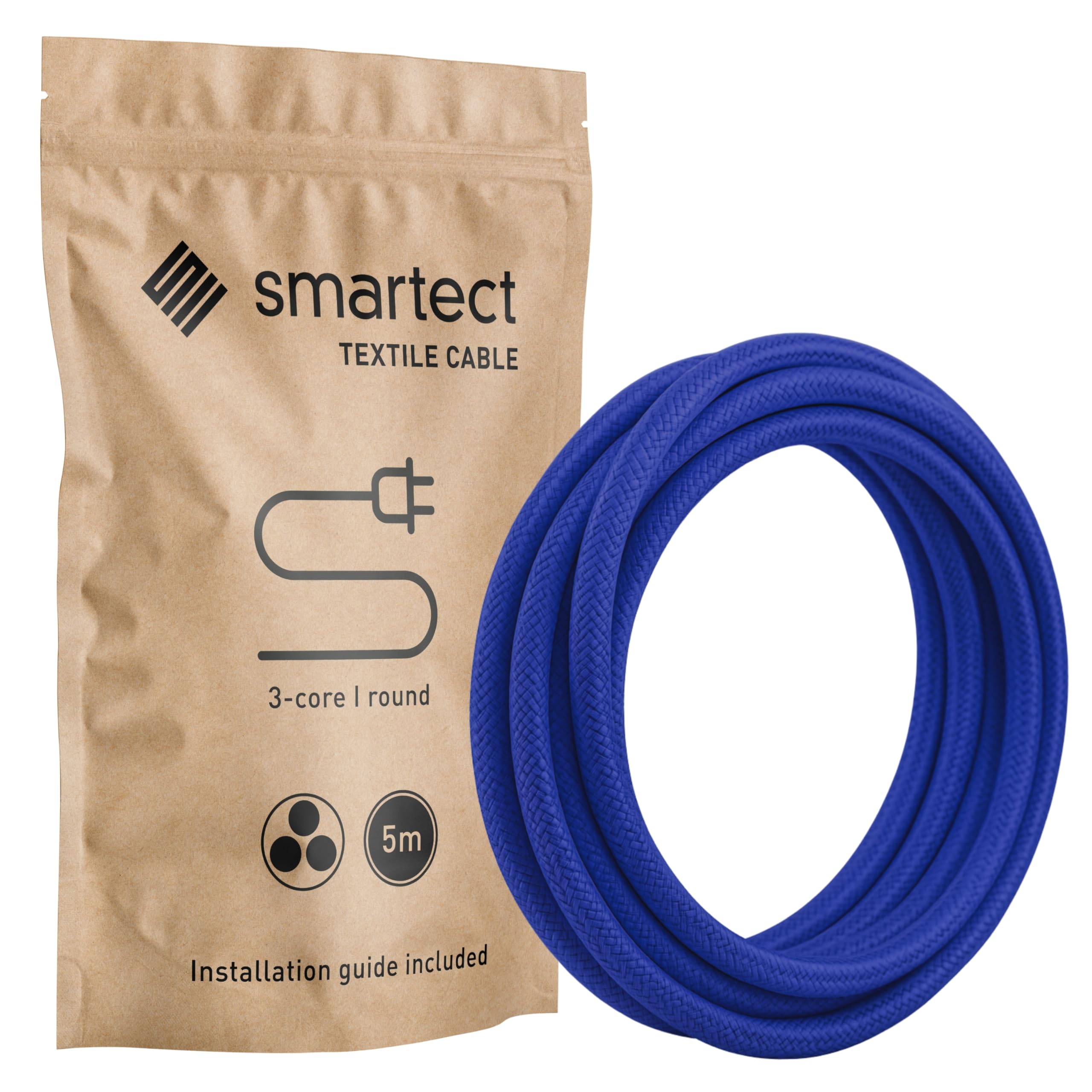 smartect Braided Cable, Navy Blue, 5 Metres 3 Core Electrical Cable (3 x 0.75mm²) Vintage Fabric Electrical Wire for your DIY project