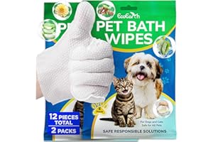 Premium Pet Wipes for Dogs & Cats - 12 Pcs - Disposable Washing Gloves for Bath & Grooming - Clean & Dry Paws, Fur, Face, Ear