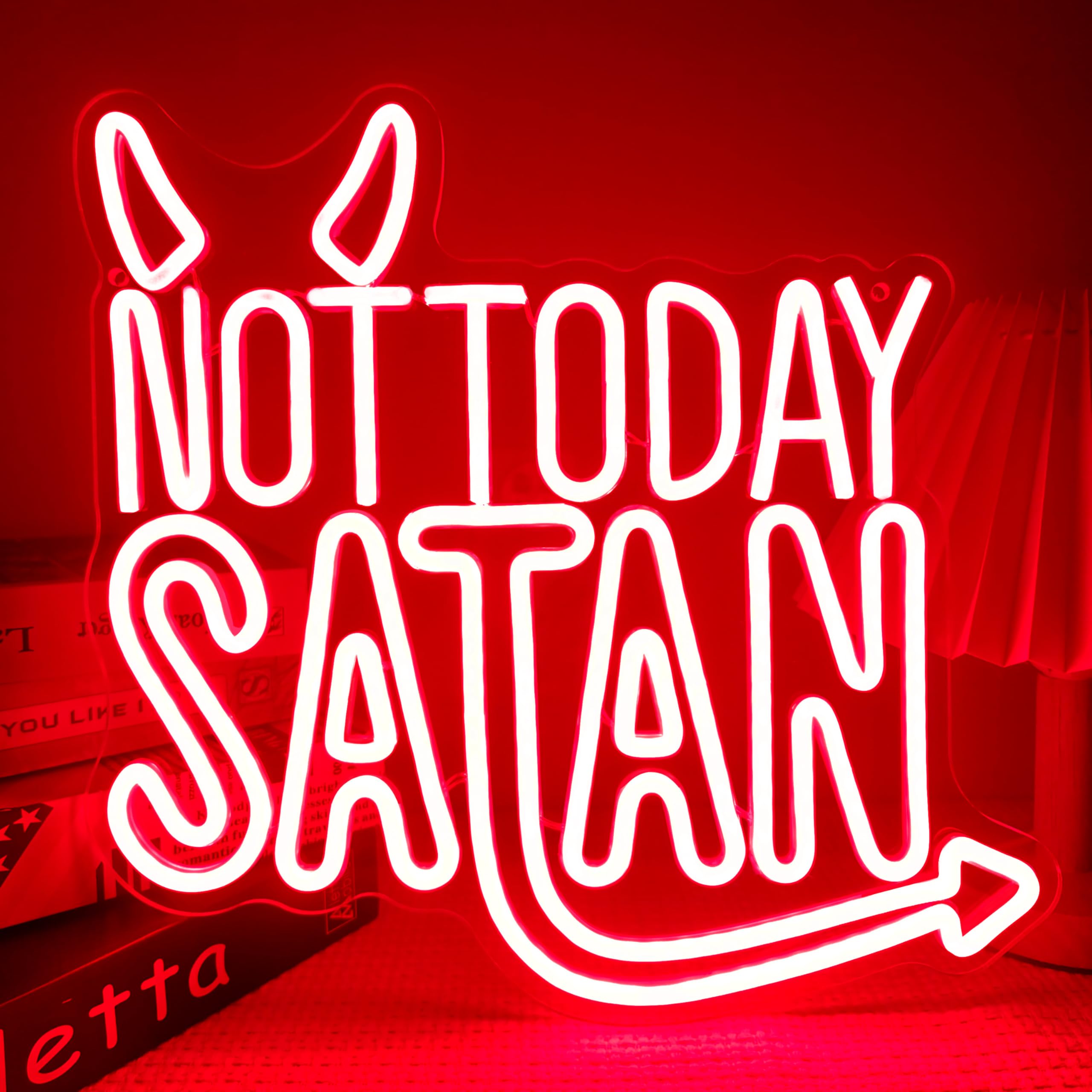 Photo 1 of Artlast Not Today Satan Neon Sign Red LED Light Devilish Wall Decor Funny Gift for Bedroom Game Room Party Dorm Gothic College Satan Sigil Halloween Neon Signs