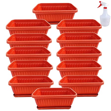 SAI PRASEEDA Garden Balcony_ Size 12 Inch_ Flowering Planter_Pack of 12_ Terracotta Color_with Bottom Tray and Spray Water Bottle SPFPT18