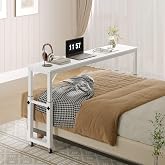 MAHANCRIS Overbed Table with Wheels, Mobile Bed Desk for Queen Size, White | 36"-43.5" Adjustable Height Mobile Table Over Bed, End of Bed Desk, Fit for Living Room, Kitchen, Home Office &amp; Hospital Use