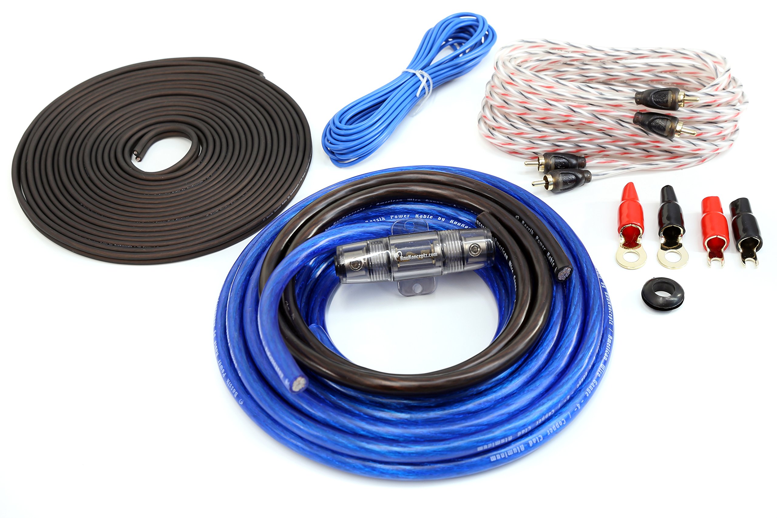 KnuKonceptz Bassik 4 Gauge Complete Amplifier Installation Amp Wiring Kit with RCA