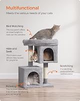 Feandrea Cat Tree Tower 74 cm M Large Perch 2 Caves Scratching Post Grey view 5