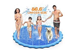 Splash Pad for Dogs and Kids, Toffos 86.6‘’ Non-Slip Sprinkler, Extra Large 0.5mm Thickened Durable and Foldable Large Pool, Inflatable Summer Outdoor Water Play Mat Toys for Toddlers & Dogs