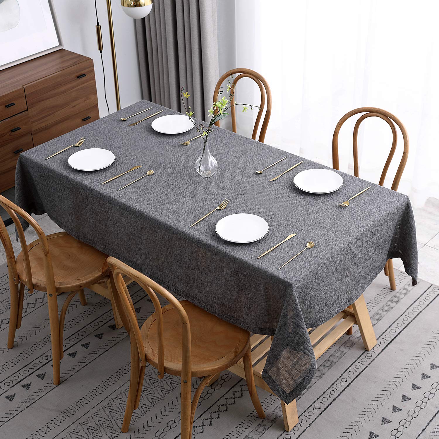 Photo 1 of maxmill Flaxy Faux Linen Table Cloth with 2-Tone Slubby Texture Wrinkle Resistant Anti-Shrink Soft Tablecloth for Kitchen Dining Tabletop for Banquet Parties Rectangle 60 x 140 Inch Charcoal