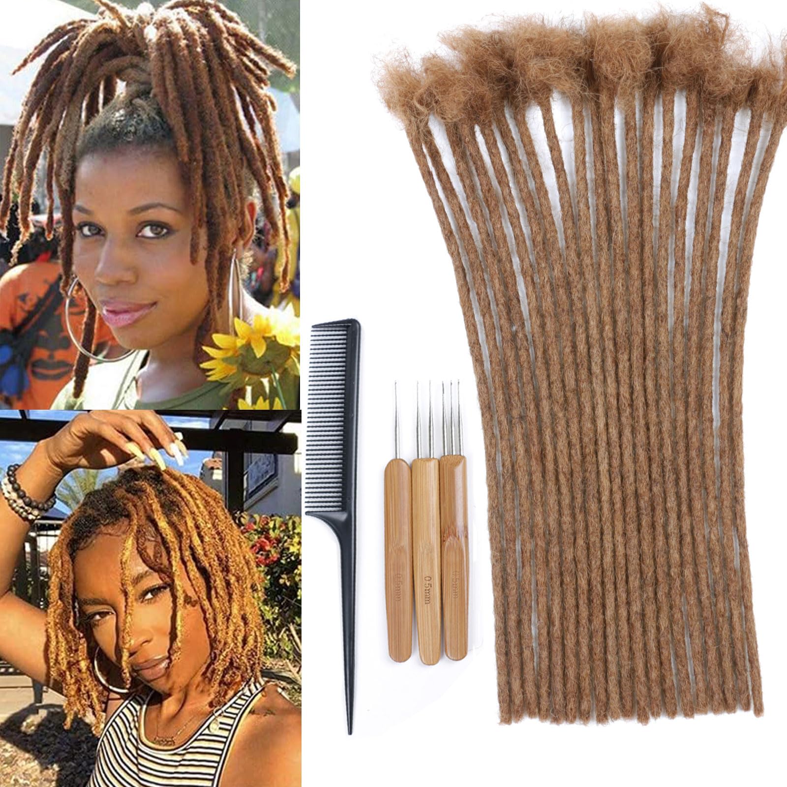 Huarisi 20 Strands 0.4 cm Auburn Brown Dreadlock Extensions Human Hair for Black Women 12 inch Handmade Permanent Locs Extension Real Hair Men (#30, 12 Inch, 20 Locs)
