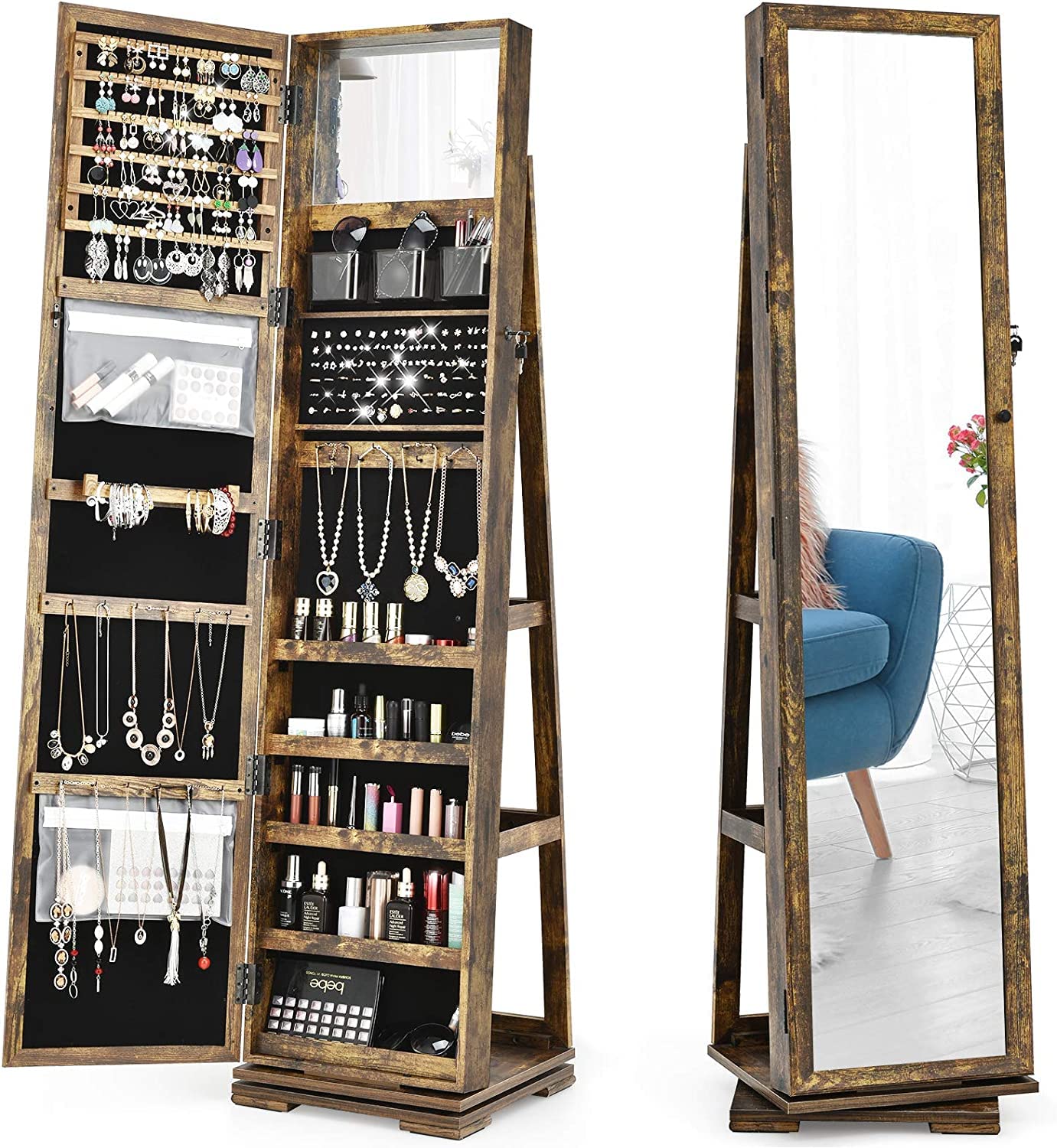 Photo 1 of ***FACTORY SEALED***
Byroce 360° Rotating Jewelry Organizer, Full Length Mirror with Storage, Lockable Jewelry Cabinet with Inside Makeup Mirror & 3-Tier Rear Shelves, Standing Jewelry Armoire (Rustic Brown)