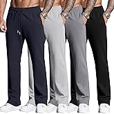 Neer 4 Pack Men's Sweatpants Joggers with Pockets Open Bottom Gym Athletic Pants Baggy Workout Casual Running Clothing