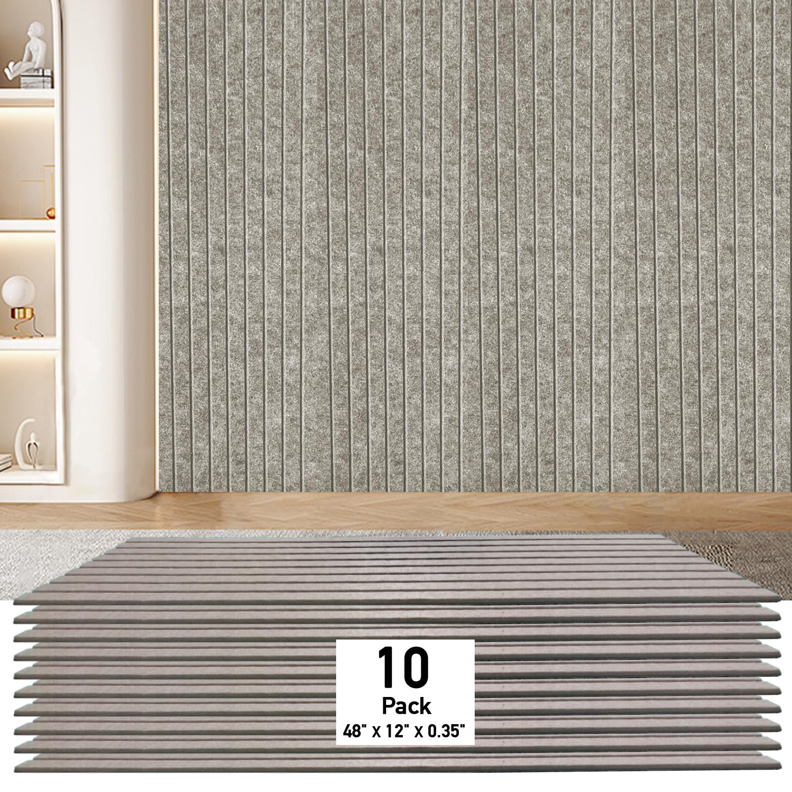 Photo 1 of 10 Pack Acoustic Panels,48" X 12" X 0.35" Sound Proof Panels for Walls,Self Adhesive Sound Dampening Panels for Office,Home Theater,Studio,Recording Studio (Dark Camel)