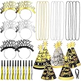 HOWAF 2026 New Year Eve Party Supplies 2026 NYE Decorations Kit - Include Happy New Year Headband Cone Hats Party Blowouts Black Gold Silver NYE Party Favors New Years Eve Accessories Kit, 38 Pieces