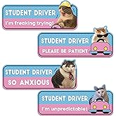 CNhoqc New Student Driver Magnet - 4pcs Cute Shivering Cat Please Be Patient Student Novice Driver Magnetic Reflective Bumper Sticker Safety Attention Signs Reusable Movable Car Magnet Safety Warning