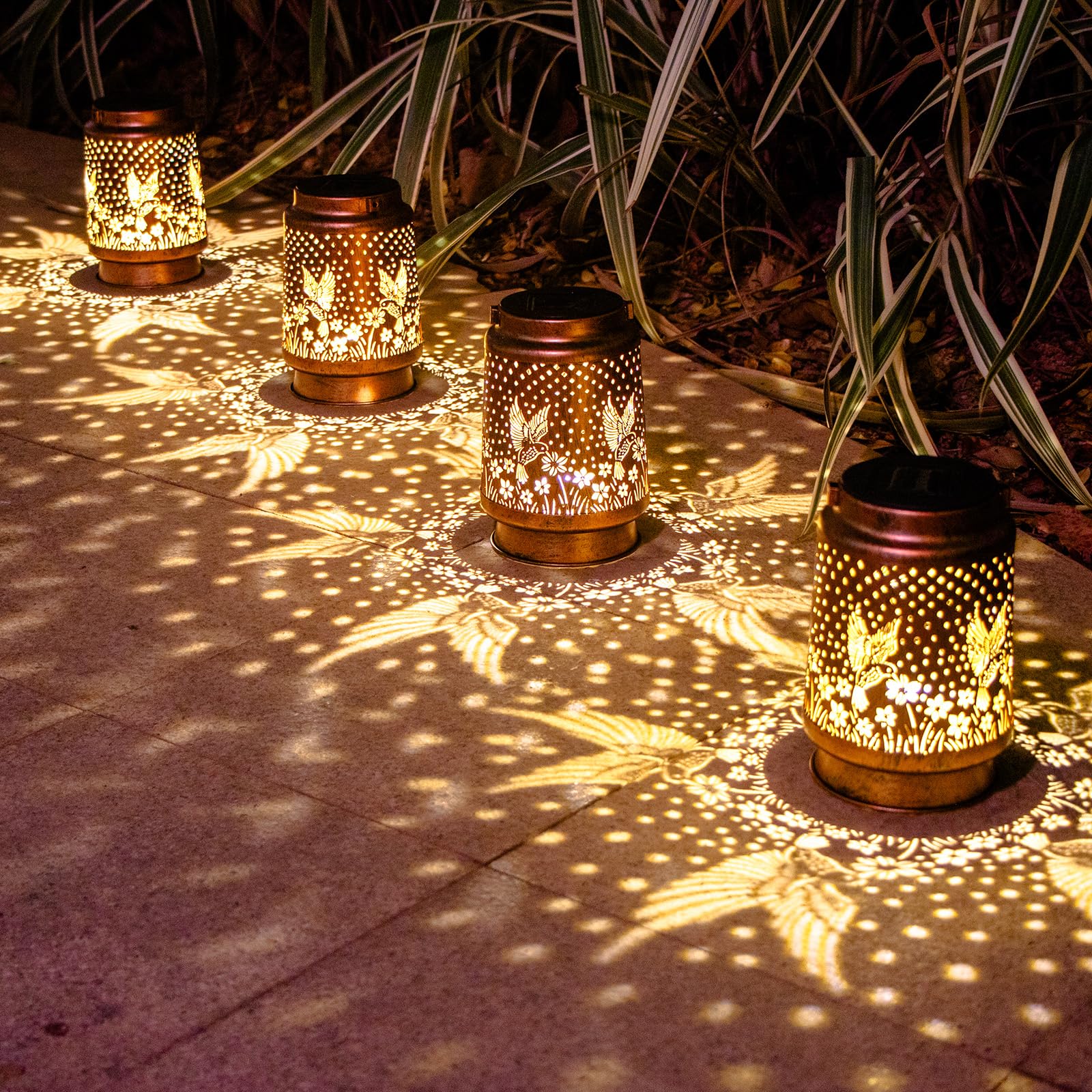 BomKra Solar Lanterns Outdoor – Waterproof Hanging Metal Lantern With Sunflower Pattern, 50 Lumens, 8-Hour Night Light, Wall Mount Or Tabletop For Garden, Patio, Porch
