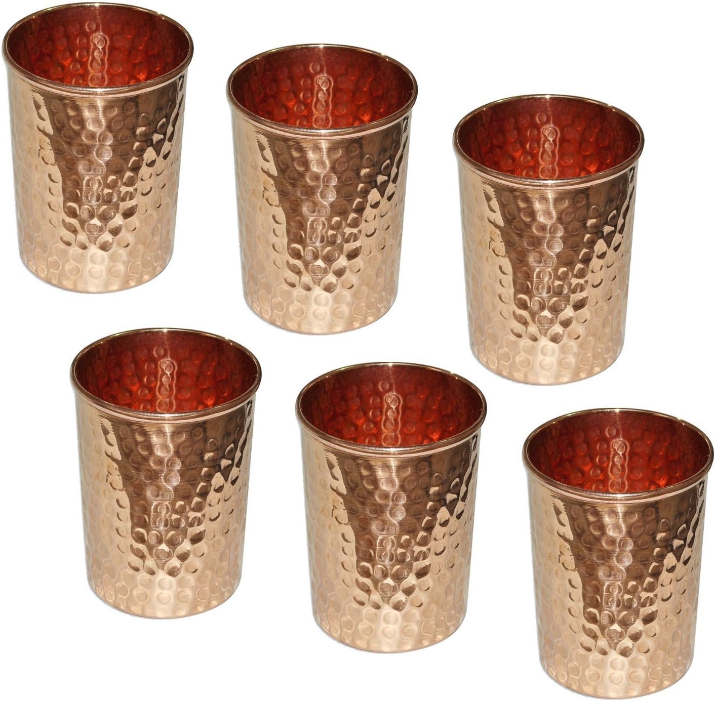 OSNICA Indian Pure Copper Hammered Water Tumbler Glasses for Healing Ayurvedic Product Set of 6, 6 Count (Pack of 1)