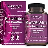 Reserveage Beauty, Resveratrol 500 mg with Pterostilbene, Antioxidant Supplement for Immune Support & Heart Health, Supports Healthy Aging, Paleo, Keto, 60 Capsules (60 Servings)