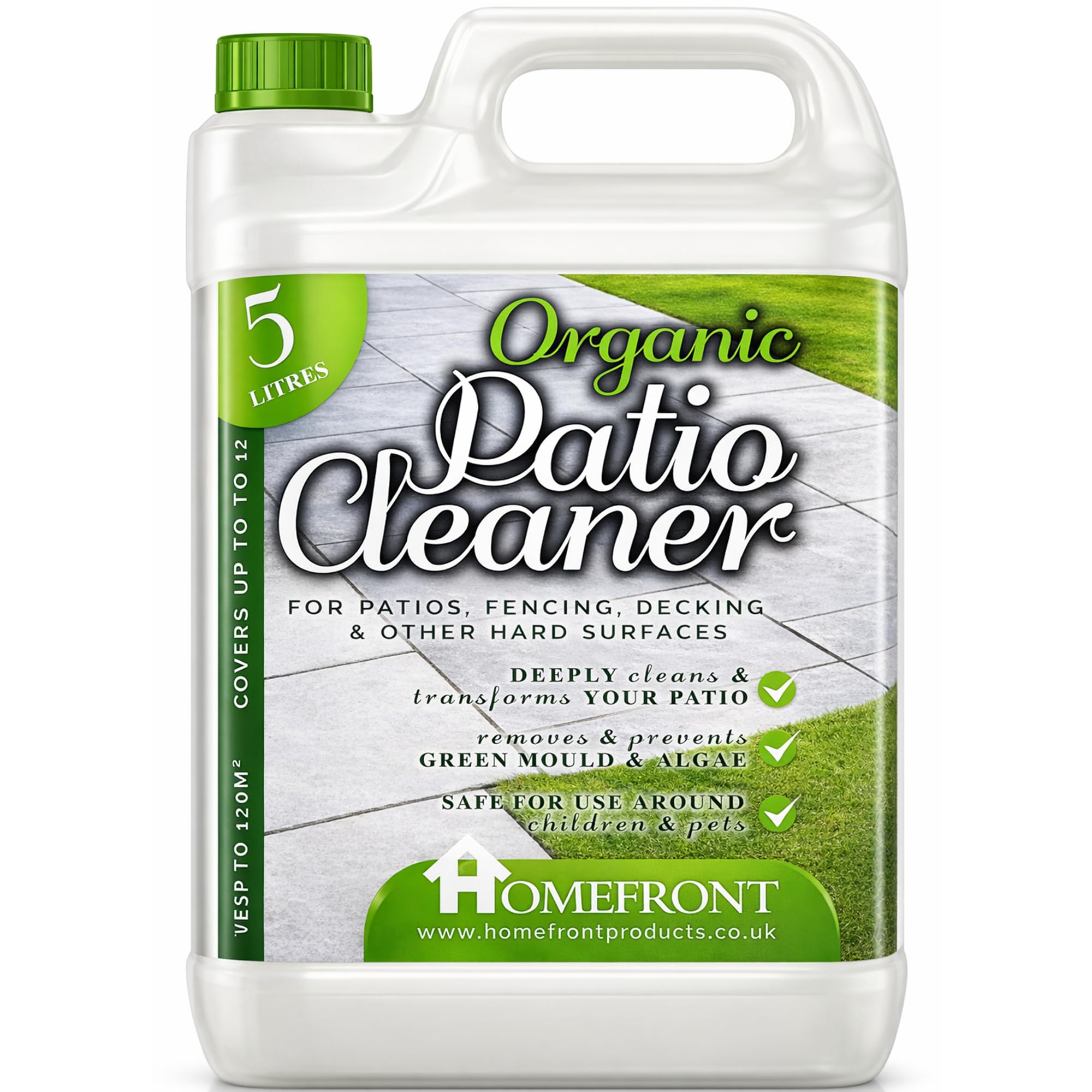 Homefront Organic Patio Cleaner Free From Bleach & Harsh Chemicals Useful on Patios Driveways Roofs & Much More Deeply Cleans to Remove Dirt Grime Green Mould Algae 5 Litres