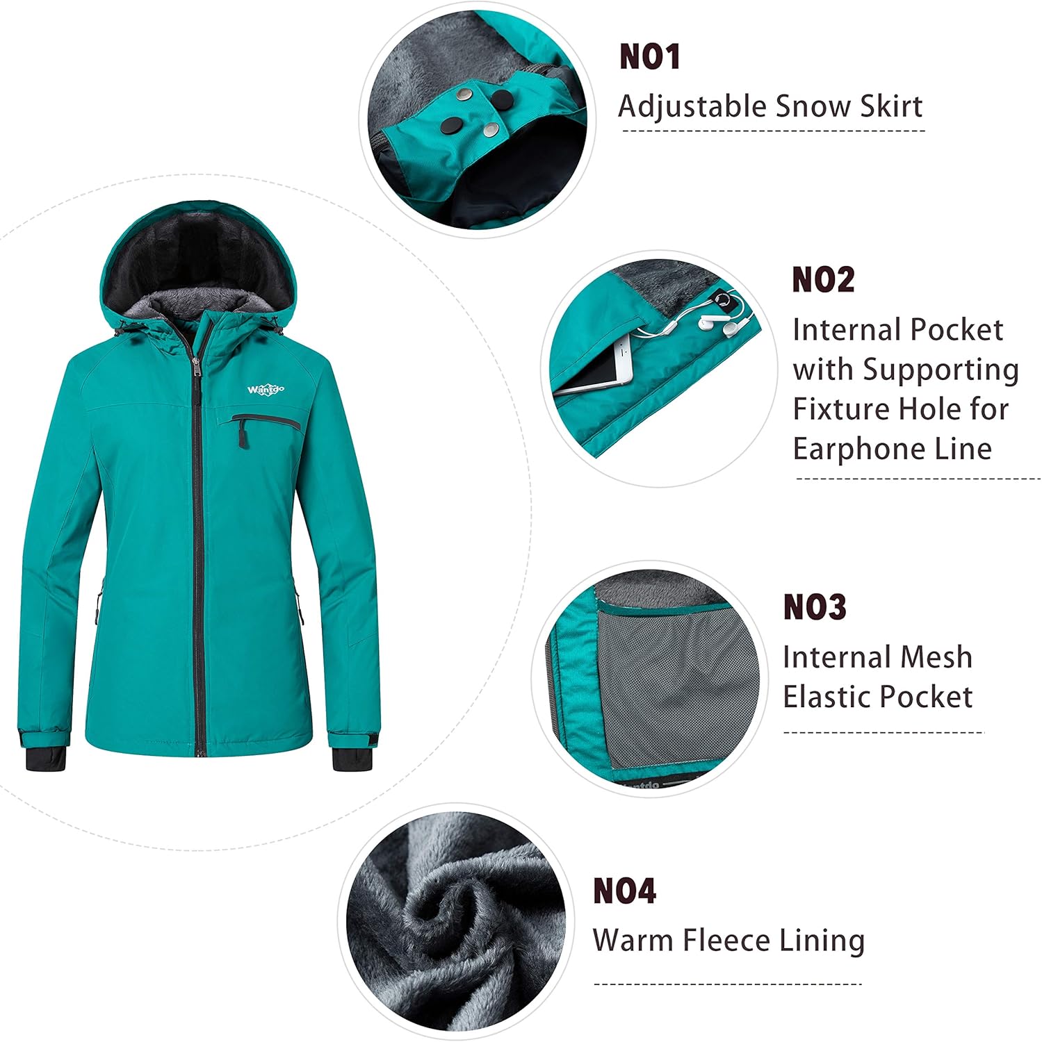 Wantdo Women's Mountain Waterproof Ski Jacket Windproof Snowboarding Jackets Warm Winter Snow Coat Fleece Raincoat: Clothing