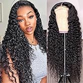 NANTLIY Deep Wave Lace Front Wigs Human Hair 200 Density 13x6 HD Lace Frontal Wigs Human Hair Pre Plucked Deep Curly Glueless Wigs Human Hair for Women Natural Black 24Inch