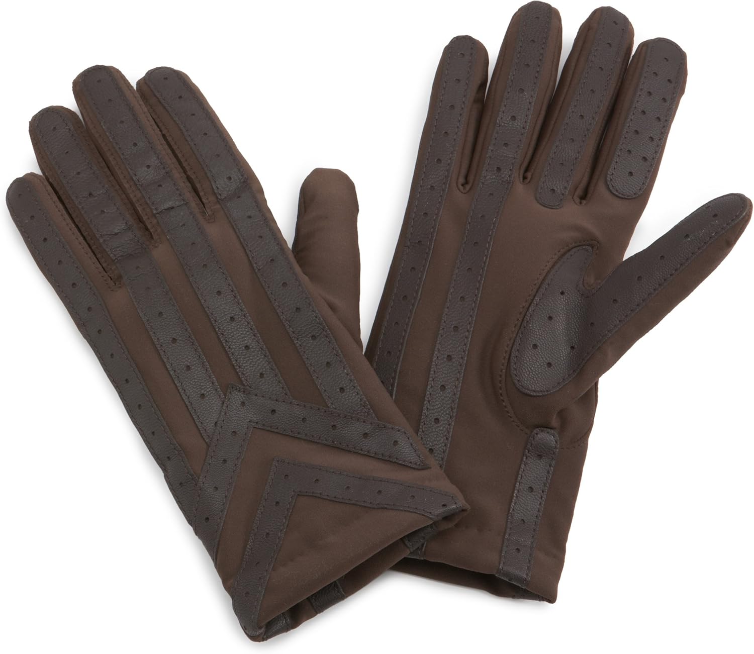 isotoner Men's Spandex Glove With Leather Palm Strips, Brown, Medium