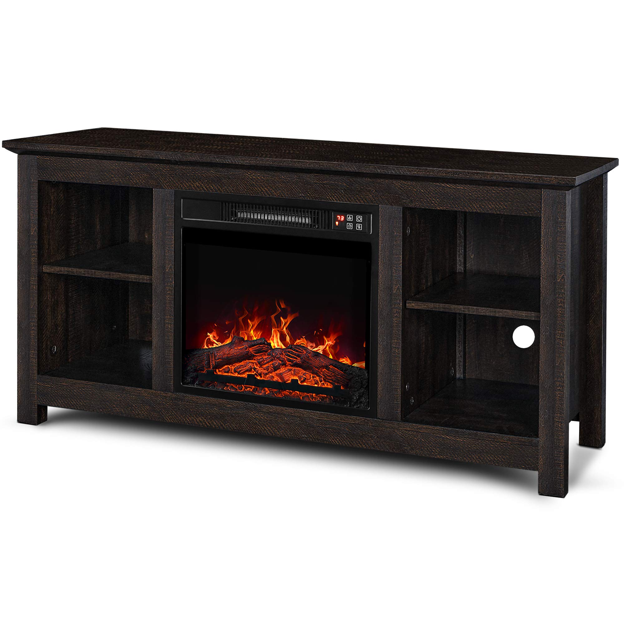BELLEZE 50" Traditional TV Console Stand with Electric Fireplace Heater