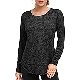 Abrooical Women's Long Sleeve Workout Shirts Crewneck Sports Yoga Running Dry Fit Tops Side Split Tee
