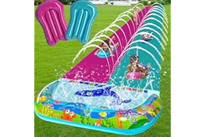 OHMANHE 36FT x 6.56FT Extra Long Water Slide for Kids Adults, XXXL Slip Double Lawn Water Slides with Sprinkler N 2 Bodyboards, Backyard Summer Water Slip Toys