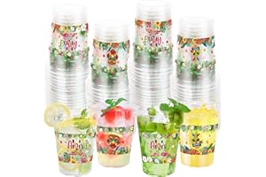 WorldBazaar 100PCS Luau Cups 12oz Hawaiian Plastic Cups Luau Party Cups Tiki Plastic Cups Aloha Summer Plastic Cups Hawaiian Luau Tropical Summer Beach Pool Birthday Party Supplies