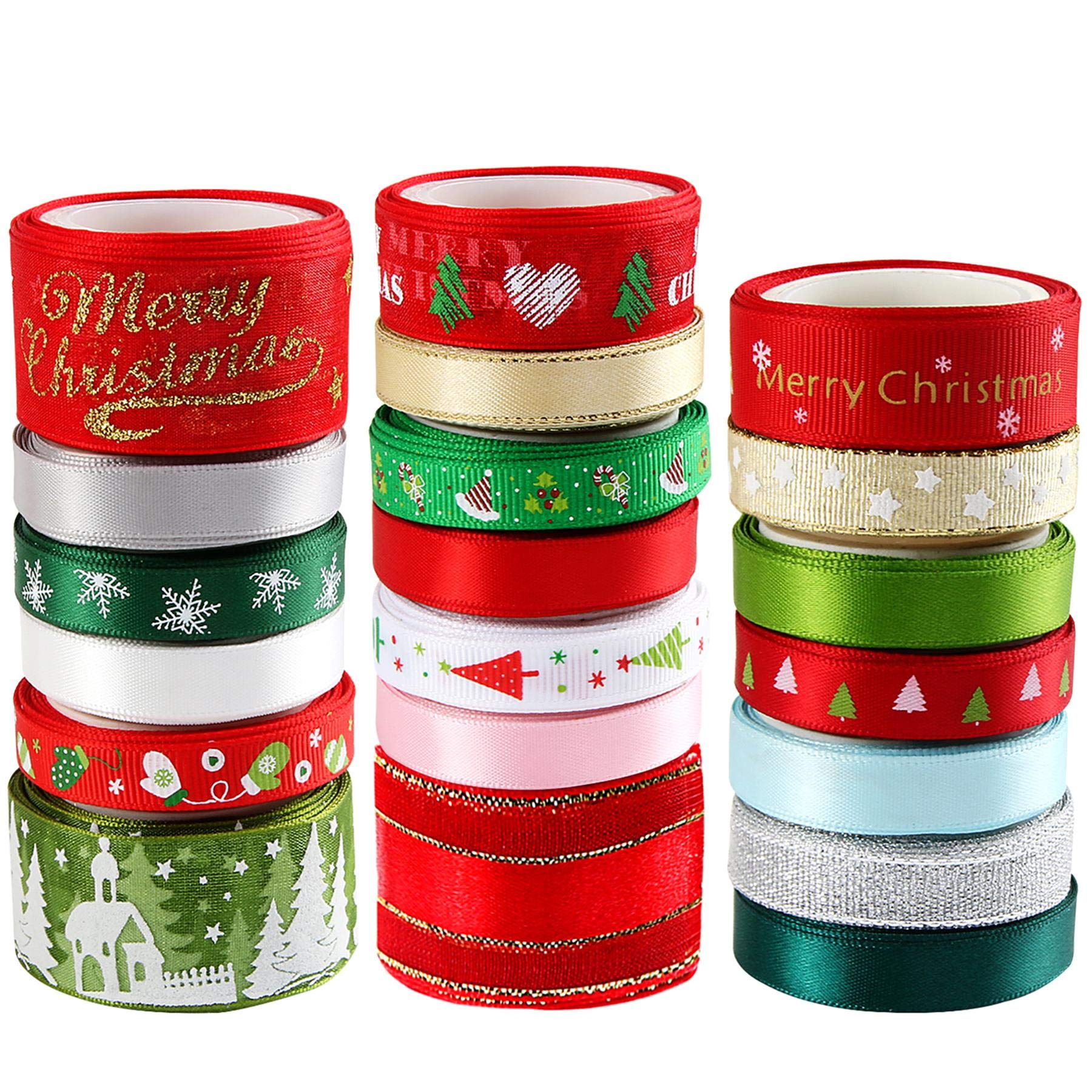 40 Yards Christmas Ribbons Mixed Style/Size Holiday Gifts Wrapping Satin Ribbons, 20 Styles