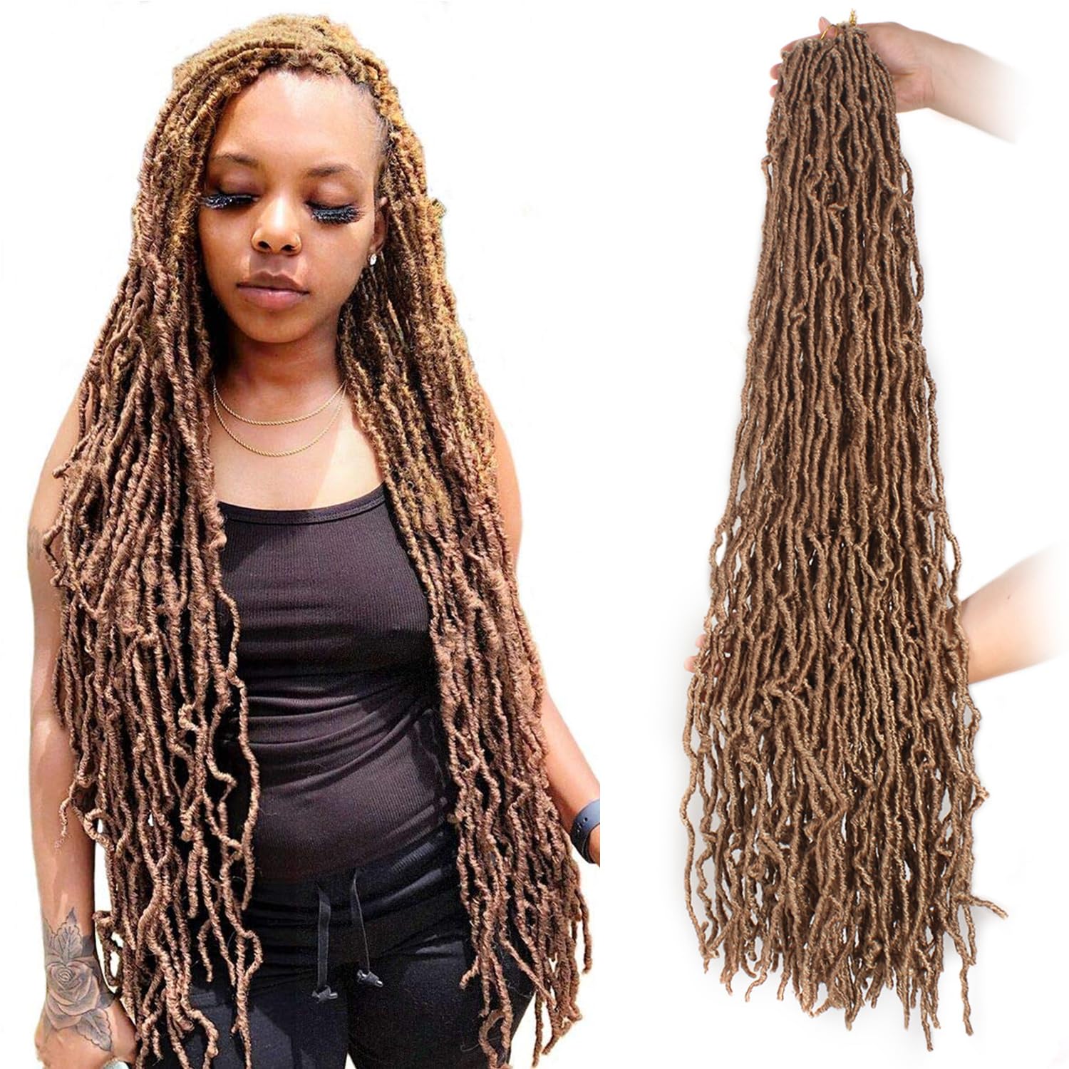 Xtrend 7 Packs Nu Faux Locs Crochet Braids 30 Inch Most Natural Soft Faux Locs Crochet Braid Hair Synthetic Hair African Roots Hair Extensions 27#