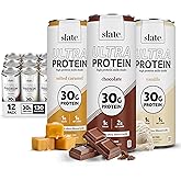 Slate Milk - Ultra Protein Shake - Sweet & Salty Pack - Chocolate, Vanilla, Salted Caramel - 30g Protein, 1g Sugar, 130 Calories, 2g Net Carbs - Lactose Free, No Added Sugar - 11 fl oz, 12 Cans