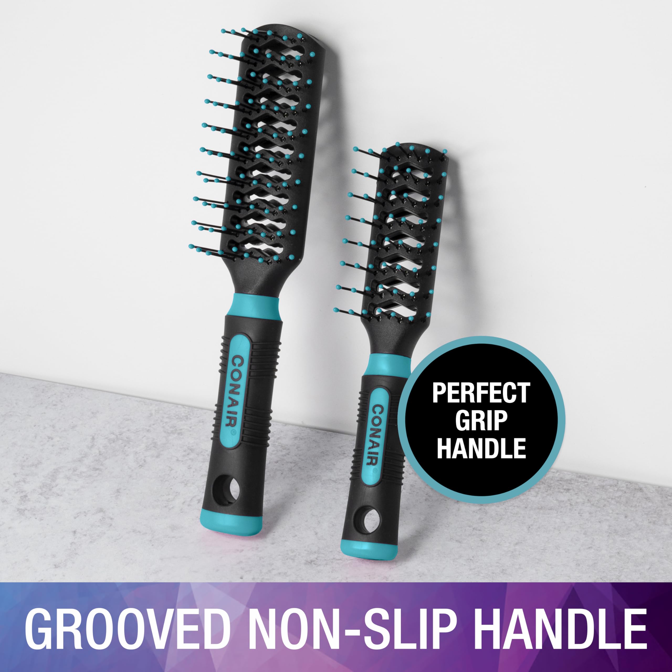 Conair Grip & Lift Vent Hairbrush 2PK, Full-Size and Mid-Size Brush Set, Nylon Bristle Hairbrushes for Blowout Styling, Value Pack