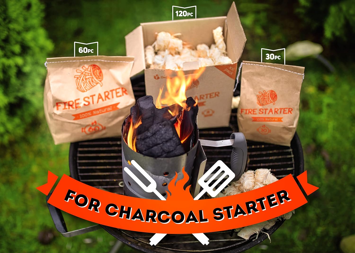 Fire Starters for Fireplace - Charcoal fire Starter - firestarters for Campfires/BBQ and Camp - eco Friendly Packing 30pc : Garden & Outdoor