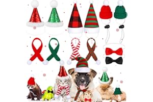 Sanwuta 12 Pcs Dog Cat Pet Santa Hat Scarf Set Small Santa Hats Scarf Christmas Guinea Pig Costume Small Animal Outfits for Guinea Pig Kitten Puppy Parrot Hen Duck Hamster Xmas Party Supplies