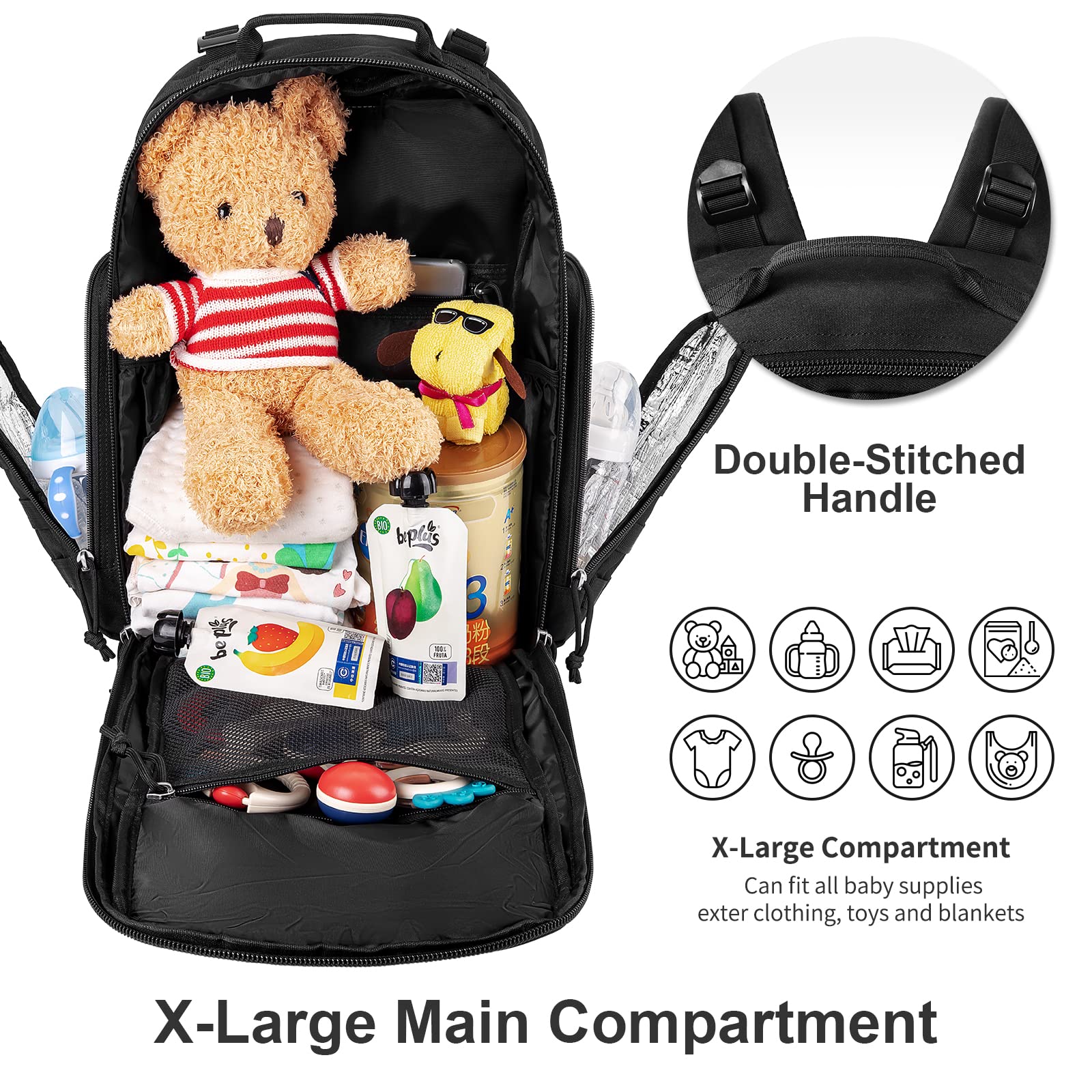 SHARKMOUTH Diaper Bag Backpack for Dad and Mom, Military Molle diaper Pack with Insulated Bottle Holders and Wipe Pocket