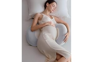 pobopobo Pregnancy Pillows for Sleeping,Pregnancy Pillow with Quiet Magic Tape, Adorable Bean Maternity Pillow with Silicone Belly Pad，Breathable&Silky Touch for All Season(Grey Chickpeas)