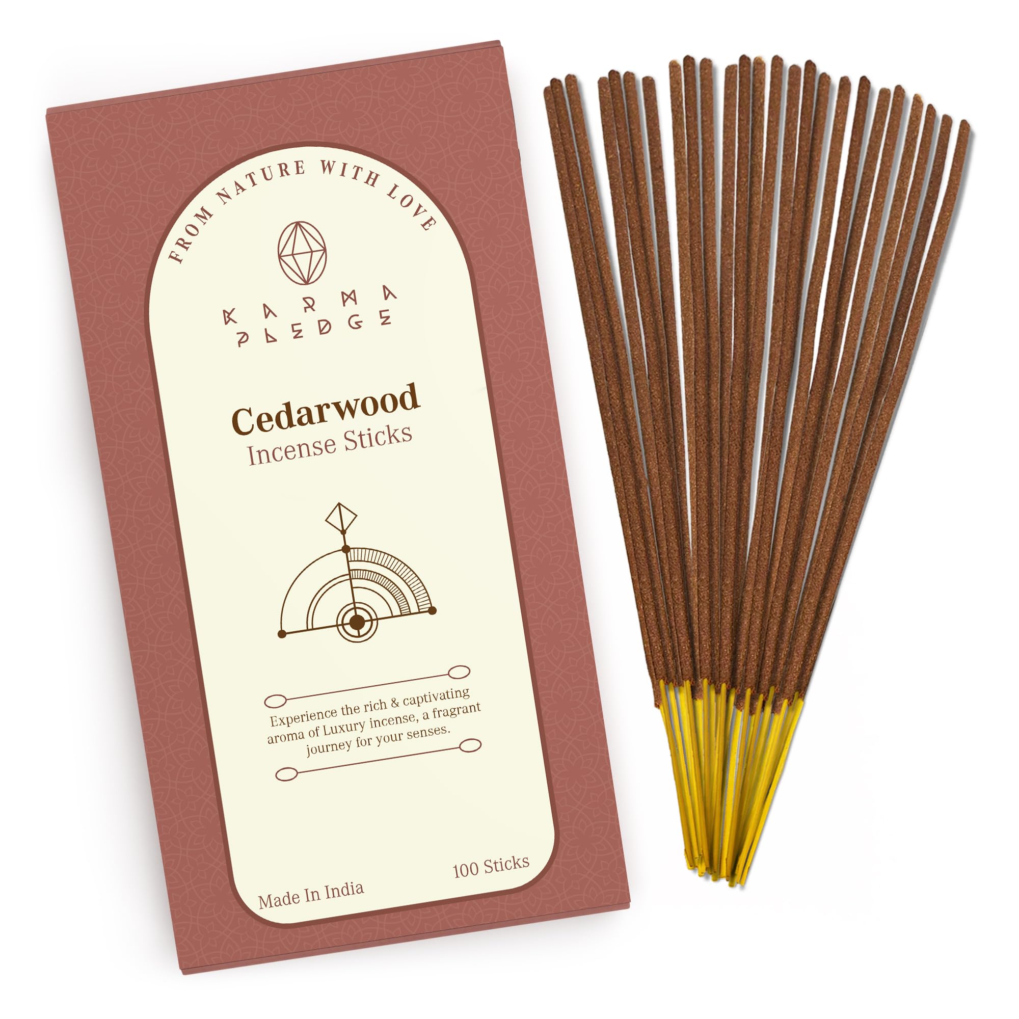 Cedarwood Incense Sticks, Organic Hand Dipped 100 Sticks with Natural Herbs & Aromatic Ingredients, Burn Time 45 to 60 Minutes, Incense for Positivity, Yoga, Meditation, Relaxation, Spiritual Gift
