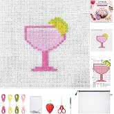 XunYee 13 Pcs Margarita 18 Mesh Needlepoint Canvas Kit for Beginner | Printed Pattern for Beginners, Includes Embroidery Threads Needles Scissors Storage Bag, Halloween DIY Decoration Craft