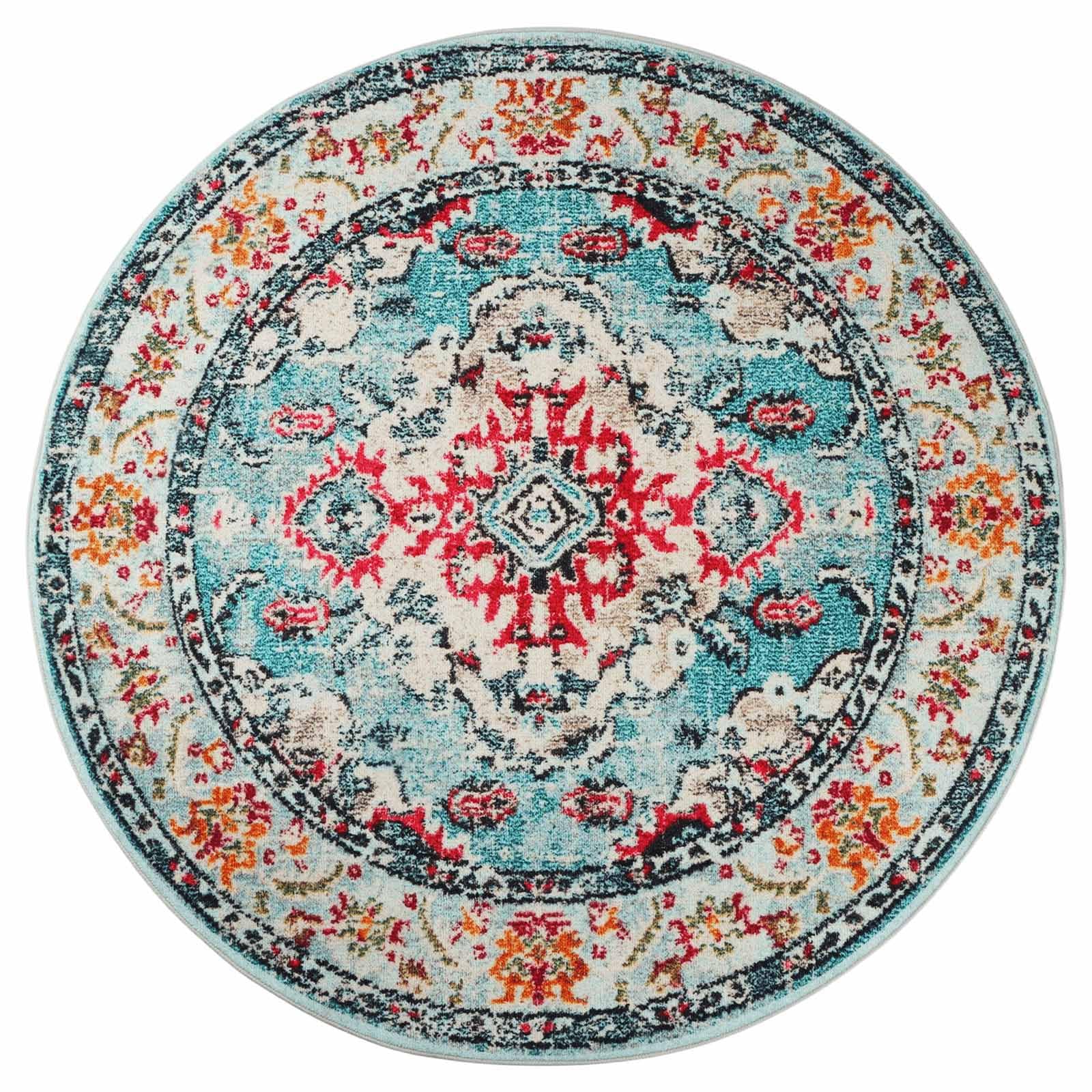 Betadistor Vintage Round Area Rugs 4 Feet - Washable Large Round Rug 120cm Non-Slip Soft Circle Rugs for Bedroom Distressed Throw Carpet for Entryway Kitchen Laundry Bathroom, Vintage, 406-02120