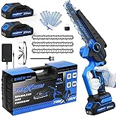 Mini Chainsaw, 6-Inch Electric Chainsaw Cordless, Upgraded 900W Brushless Portable Handheld Small Chain Saw with Auto Chain Regulator & Auto Oiler for Wood Cutting/TreeTrimming/Courtyard (Blue)