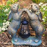 Qmaggice Garden Statues Rabbit with Solar Lantern, Outdoor Bunny Figurines Decorations for Patio Yard Lawn Ornaments, Gifts for Mom/Grandma Birthday Easter Housewarming