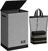 SOLEDI 90L Laundry Basket with Lid Collapsible Removable Inner Bag Grey