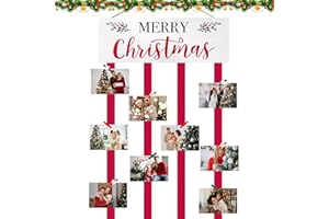 GloxwRiyt Christmas Card Holder Display, Wooden Xmas Hanging Picture Holder with 30 Photo Clips, Merry Christmas Gift Card Di