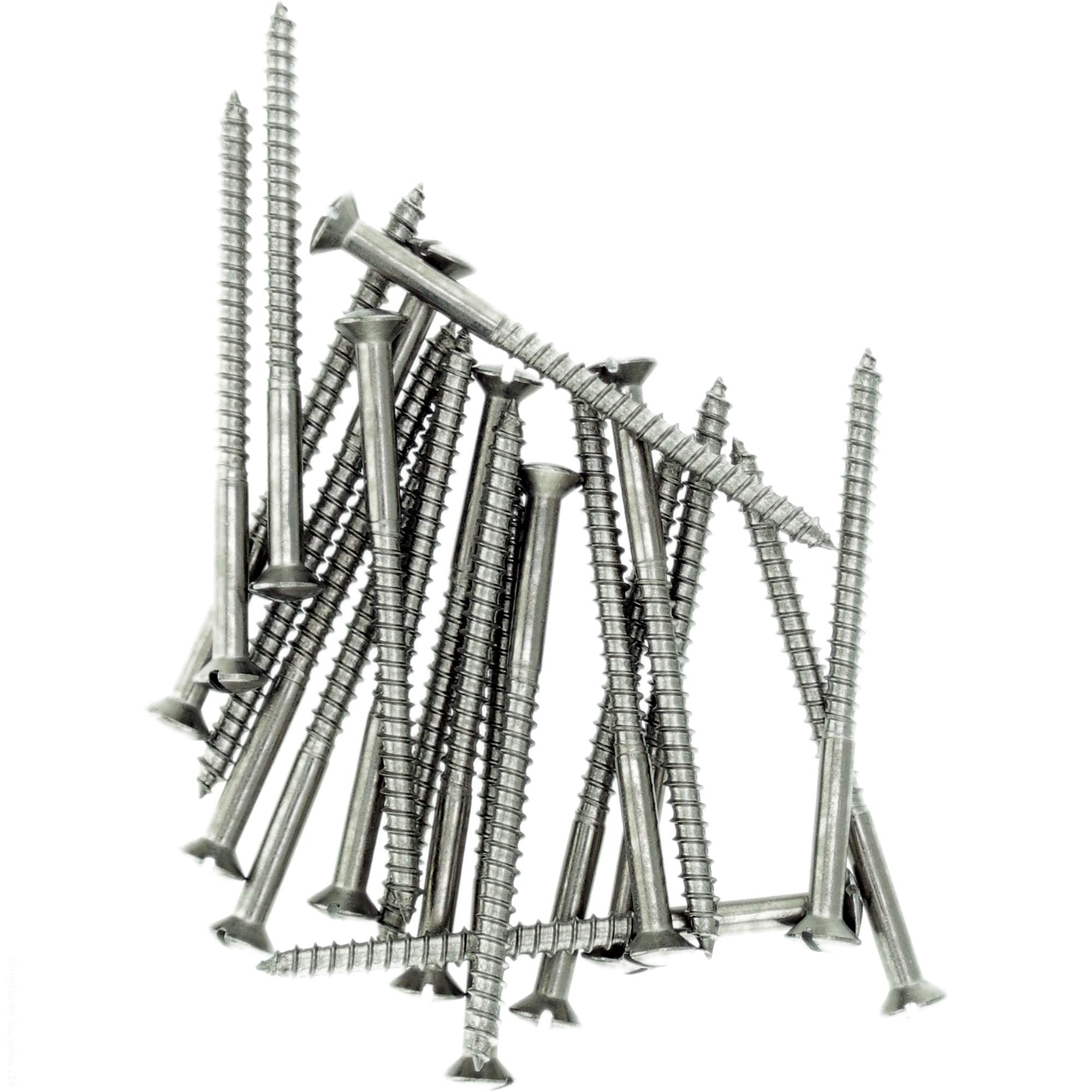 No.4 x 0.4 (3.0mm x 10mm) Slot Raised Countersunk Wood Screw - Stainless Steel (A2) (Pack of 20)