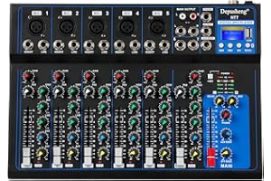 Depusheng HT7 Bluetooth Portable Audio Mixer w/USB DJ Sound Mixing Console MP3 Jack 48V Power for Computer Recording, 7-Channel Bands Mixing Boards For Studio Recording