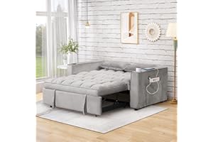 EAFURN Multi-Functional Futon Loveseat Pull Out Couch , Velvet Upholstered Convertible Sleeper Sofa Bed with Cupholders and USB Ports , 2 Seater Love Seat Lounge Chaise w/ Adjustable Backrest RV Furniture